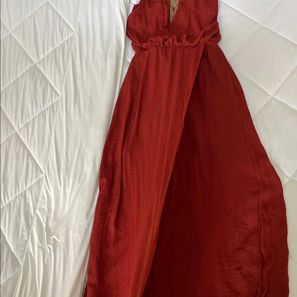 H&M Rich Red Maxi Dress with Gold Accent